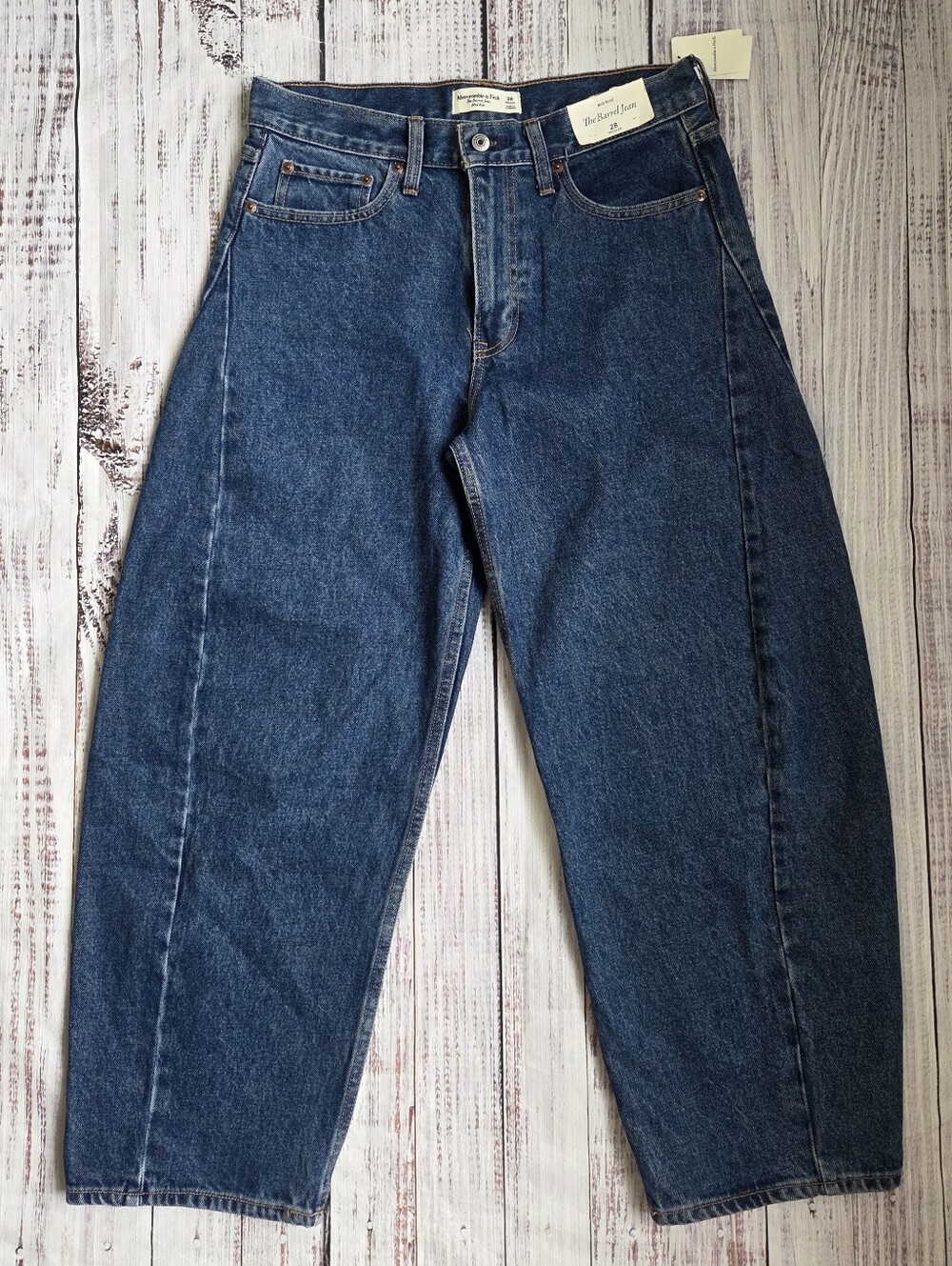 Abercrombie & Fitch Mid Rise Barrel Jean Heavyweight Rigid Dark Wash 28 NEW - Picture 5 of 10